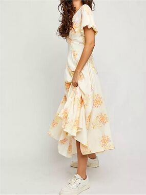 Free People Cream Midi Dress with Yellow Floral Print